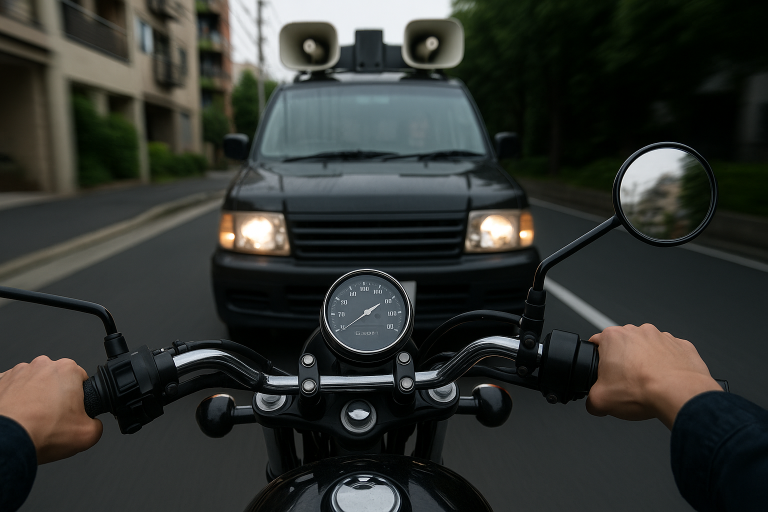 街宣車がバイクを煽る